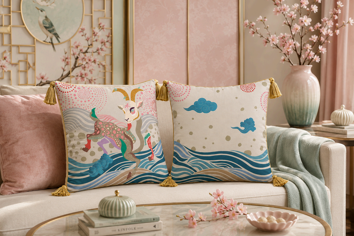 Gối sofa hoạ tiết Mộc Khí Day Edition trên ghế sofa